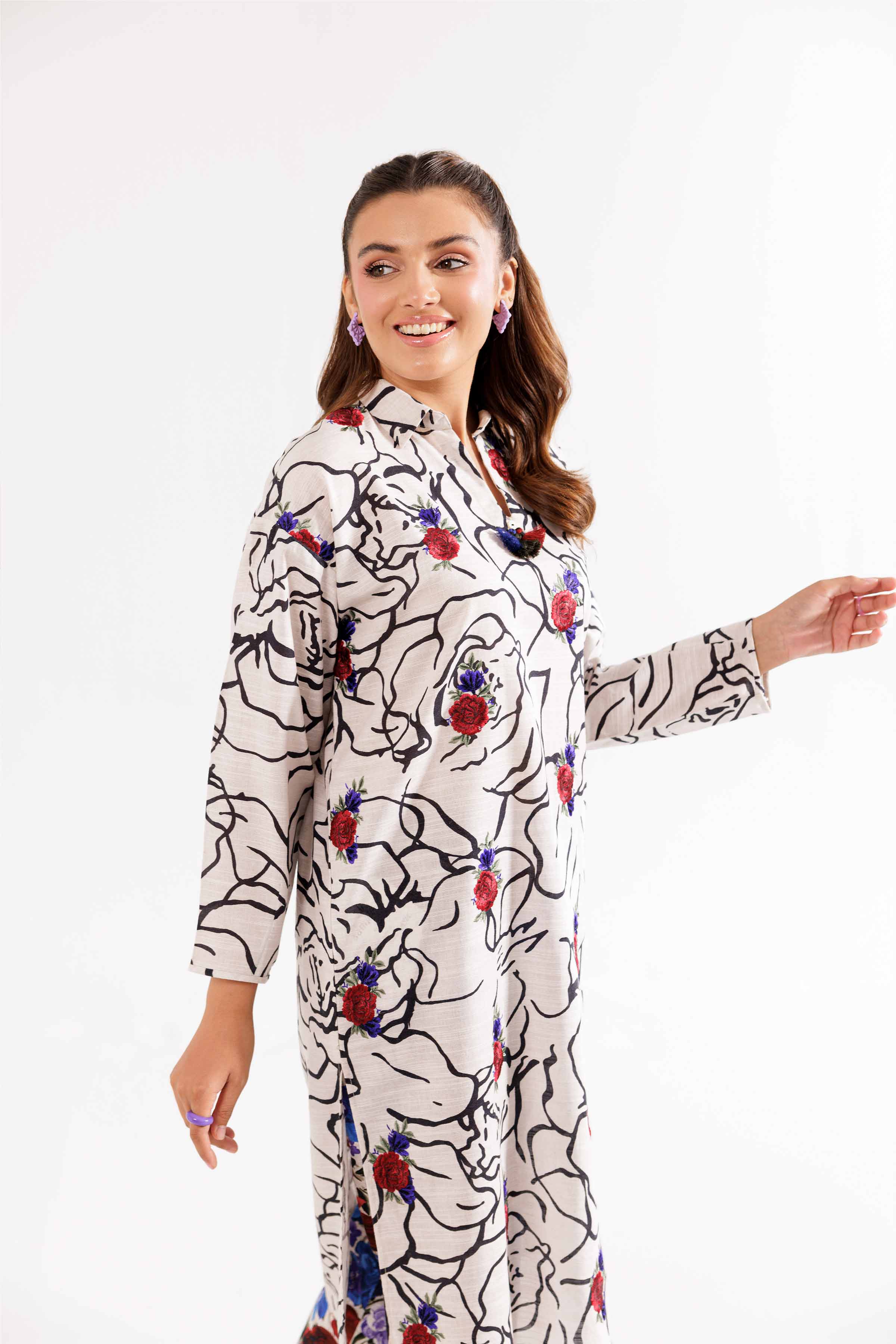2 Piece - Printed Embroidered Suit - PW24-193 - Image 5
