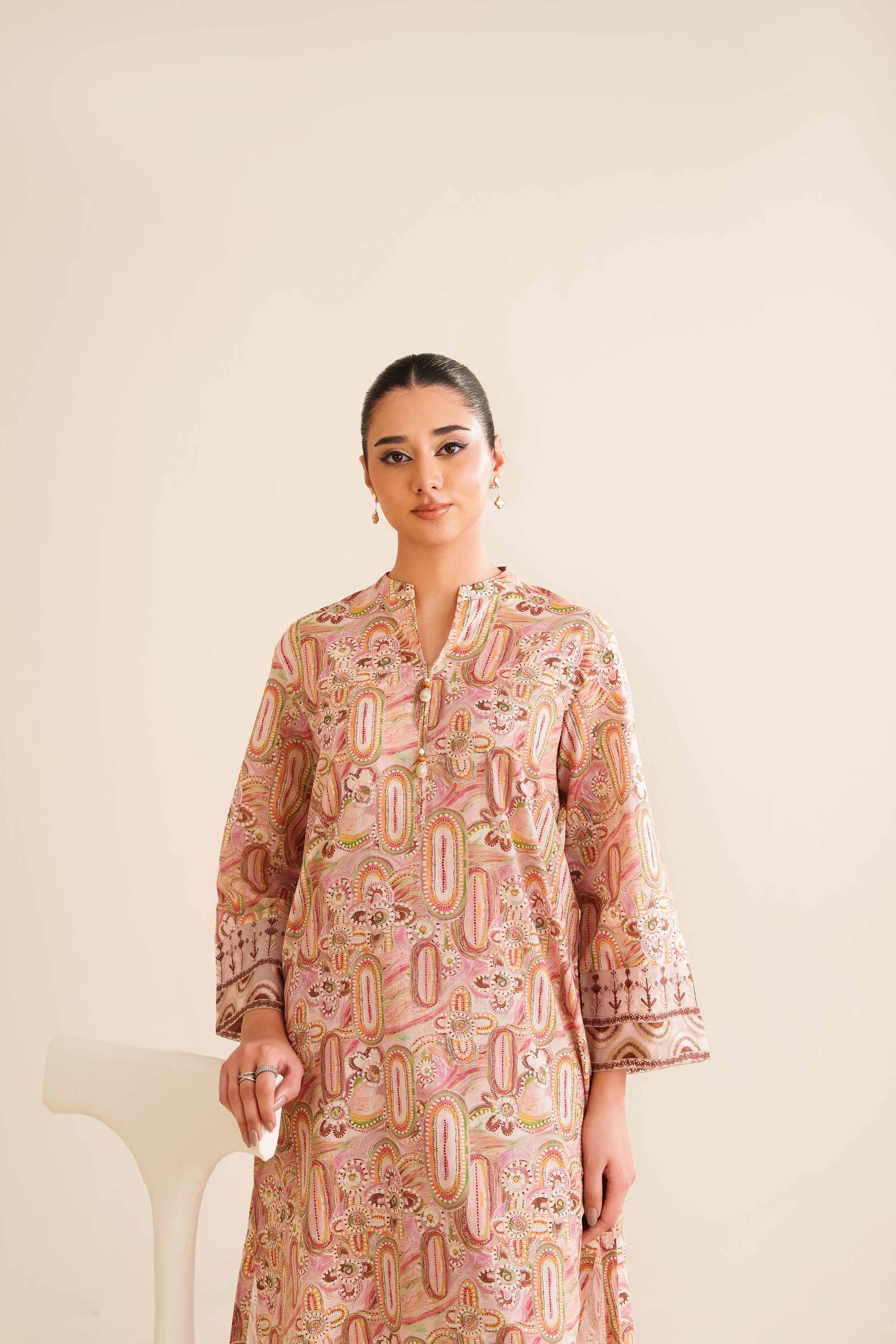 2 Piece - Printed Embroidered Suit - PW25-12 - Image 5