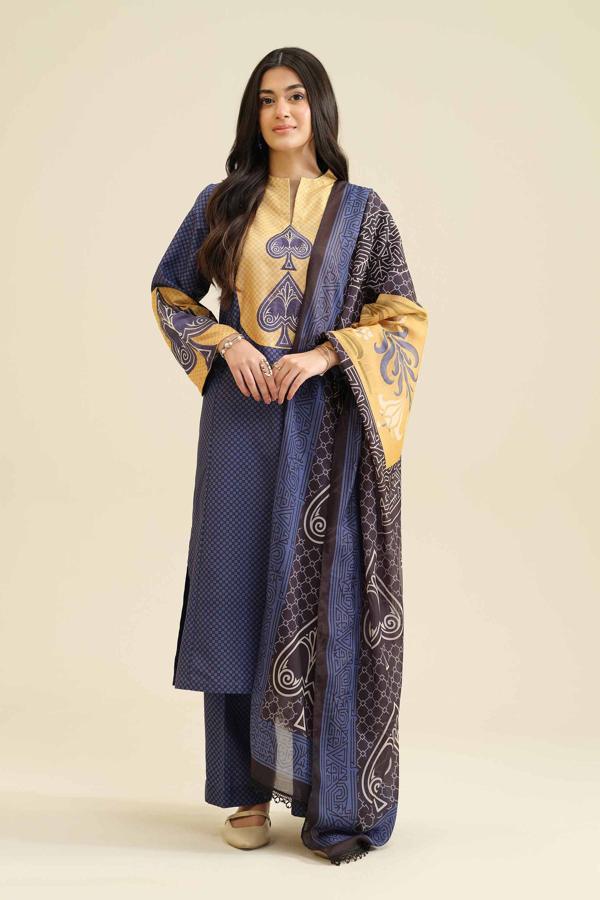3 Piece - Printed Embroidered Suit - PW25-408 - Image 2