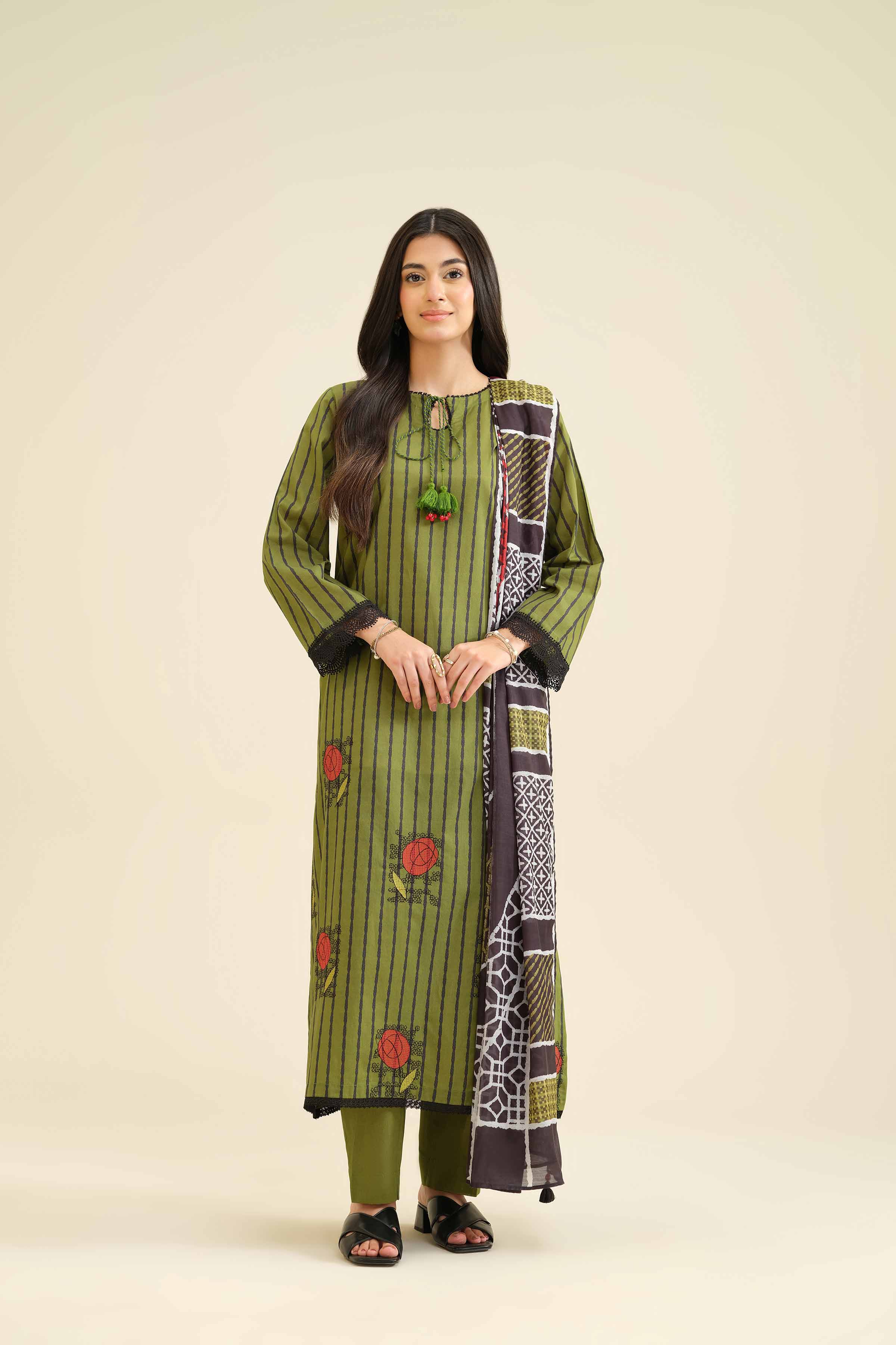 3 Piece - Printed Embroidered Suit - PW25-419 - Image 4