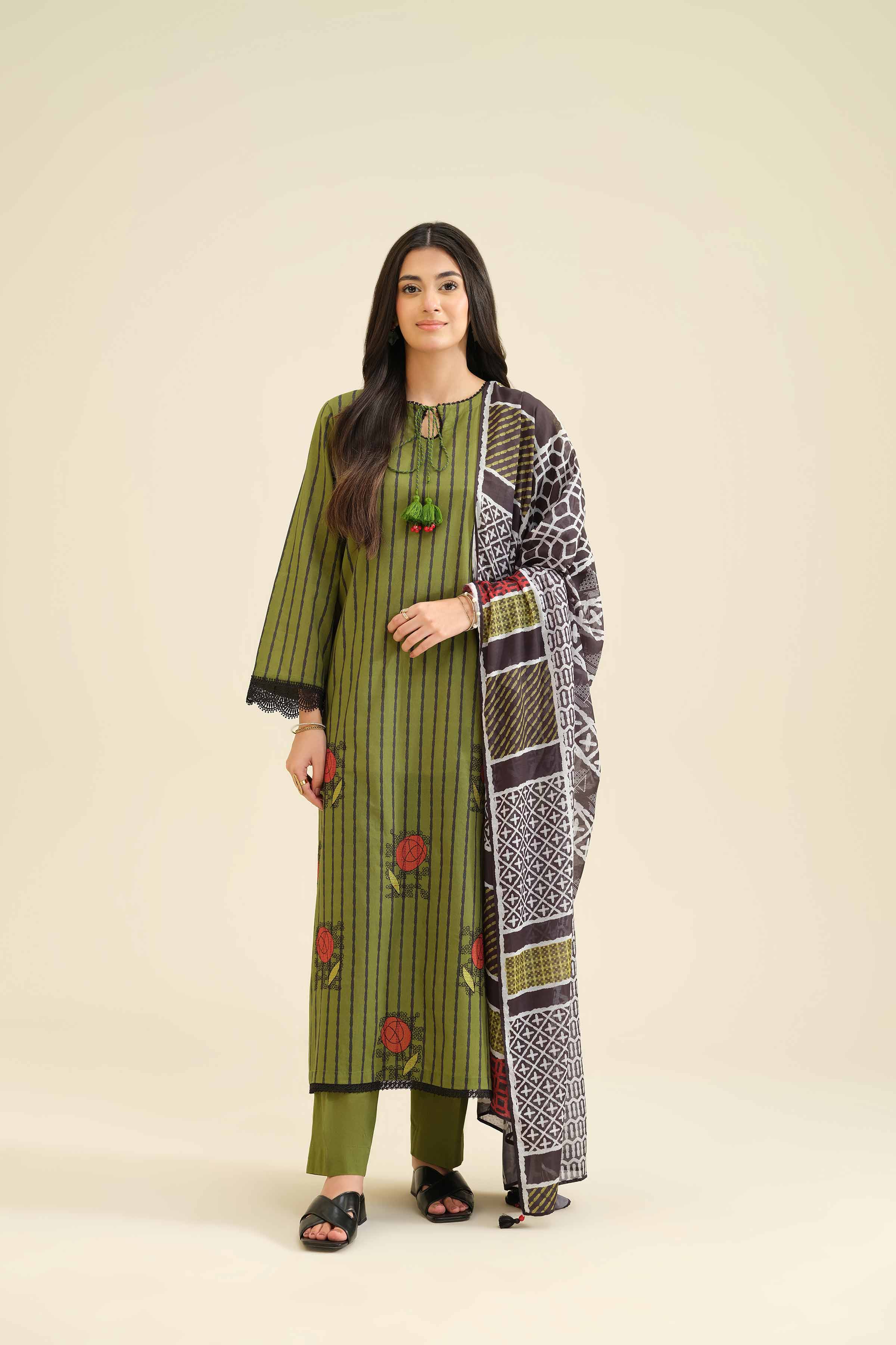 3 Piece - Printed Embroidered Suit - PW25-419 - Image 5