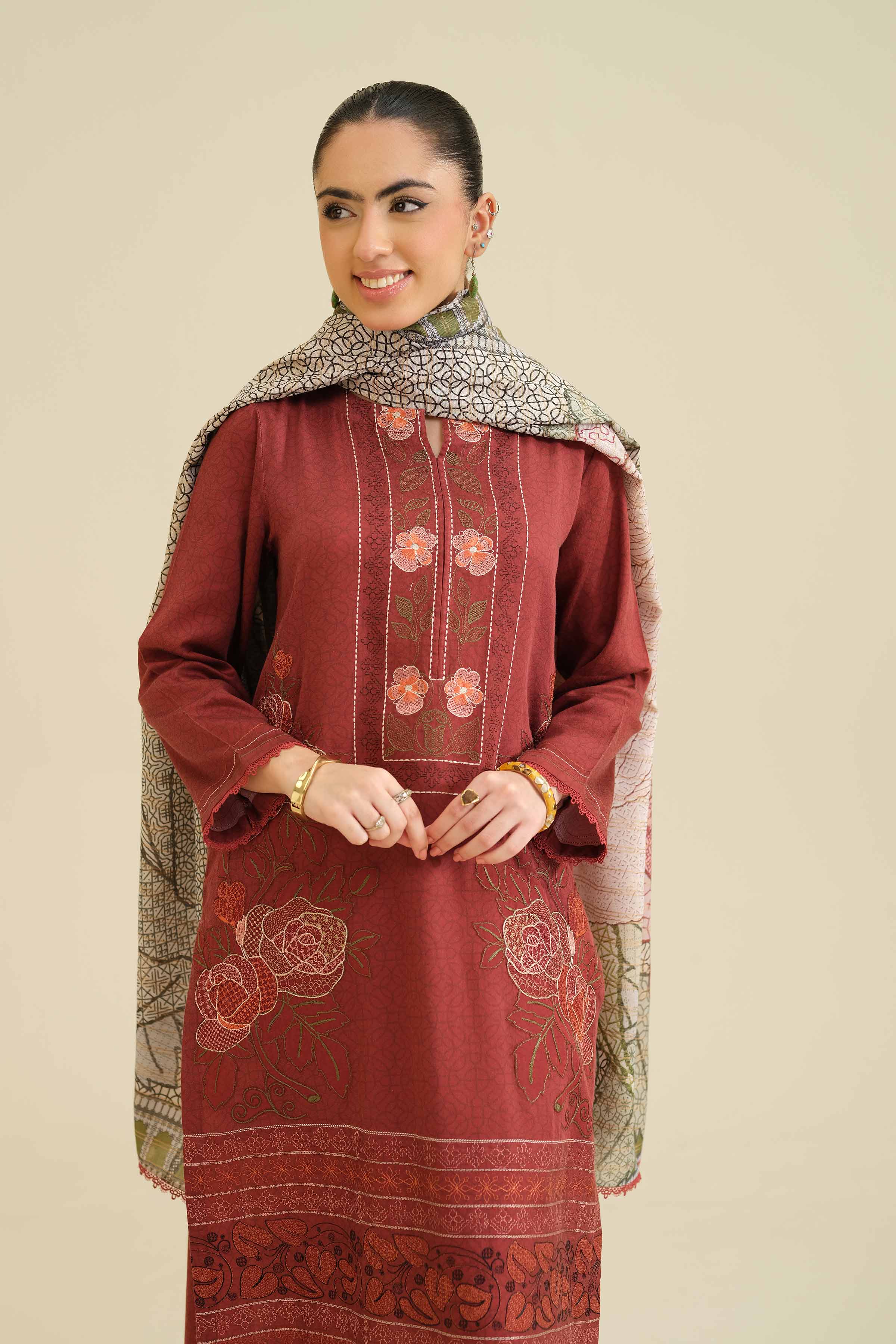 2 Piece - Printed Embroidered Suit - PW25-74 - Image 8