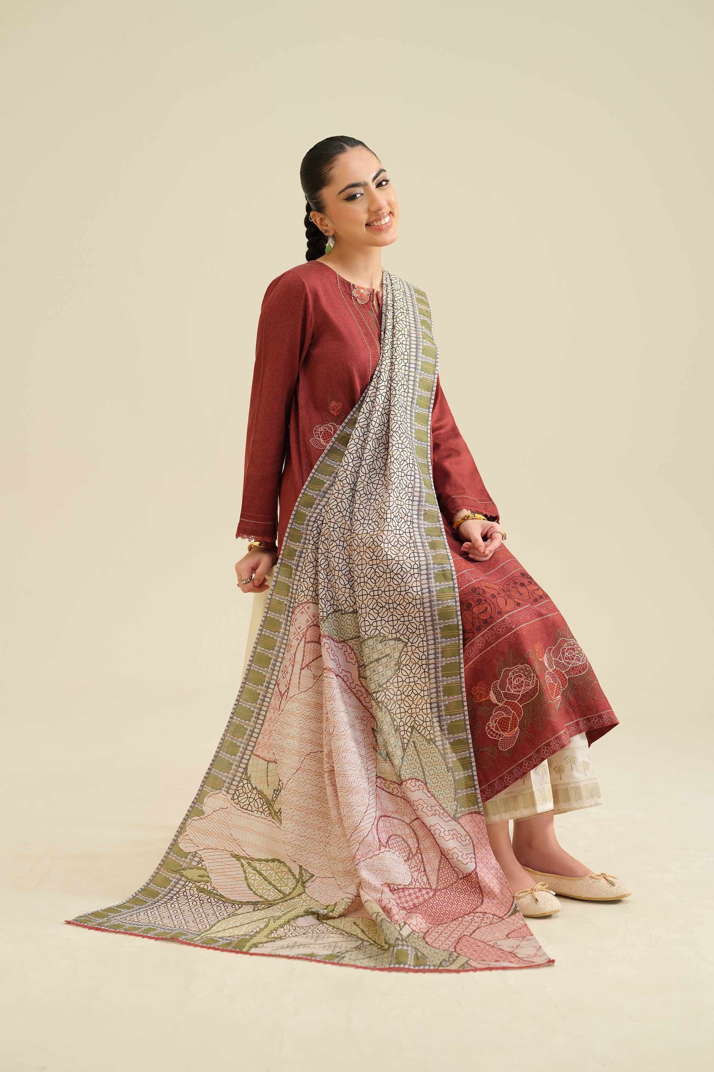 2 Piece - Printed Embroidered Suit - PW25-74 - Image 9