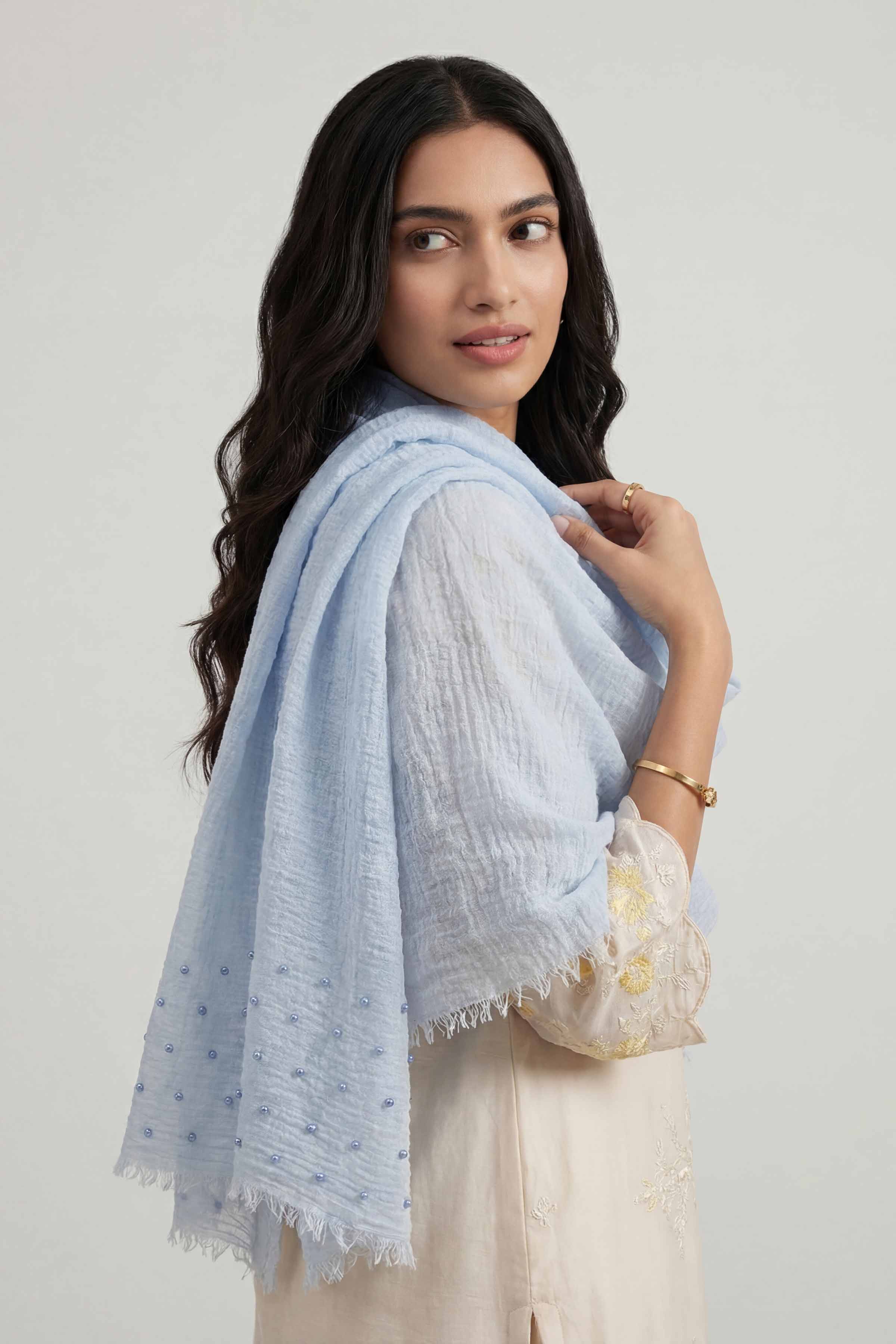 Light Blue Women Scarf - 447372110 - Image 5