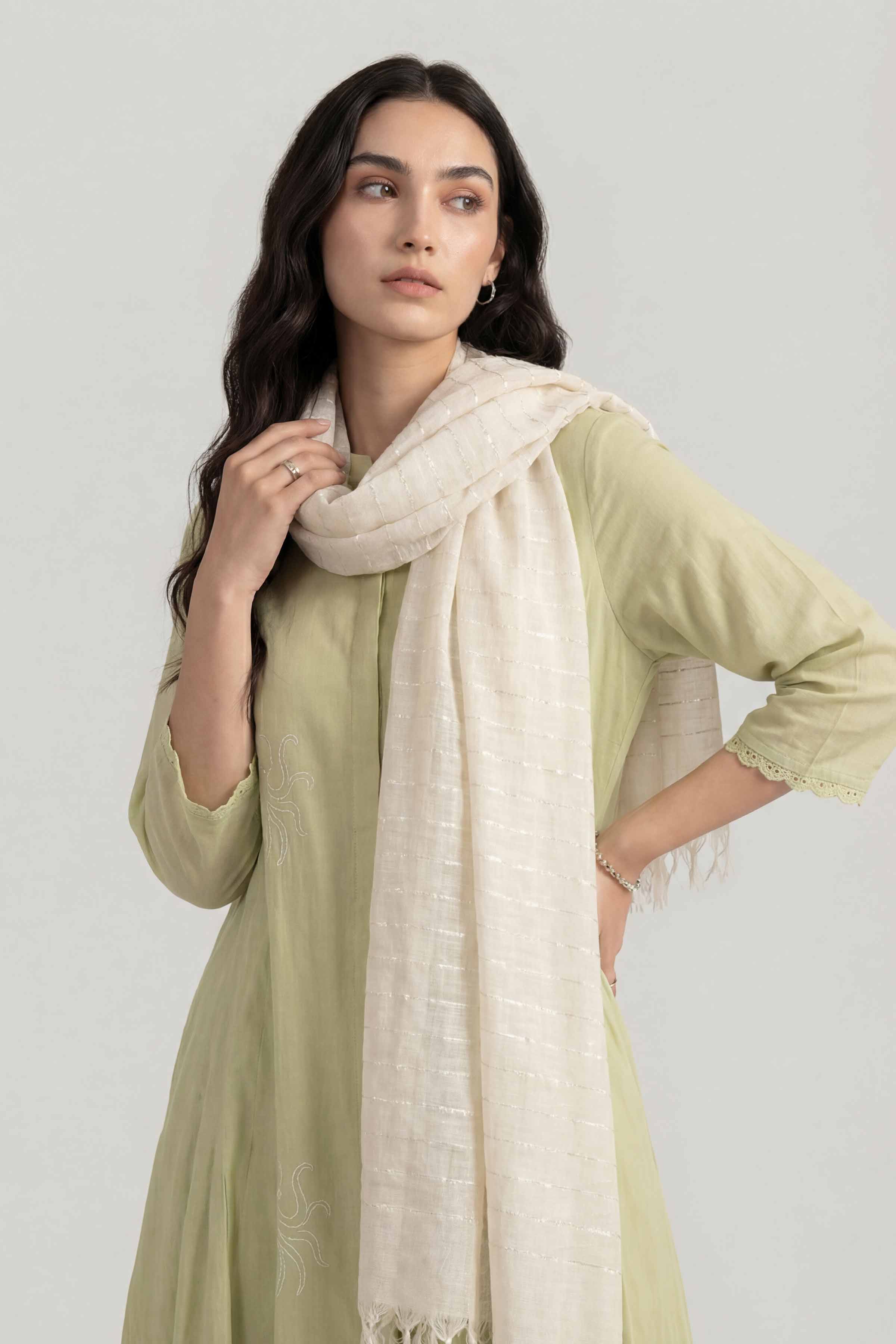 White Women Scarf - 72070958 - Image 4
