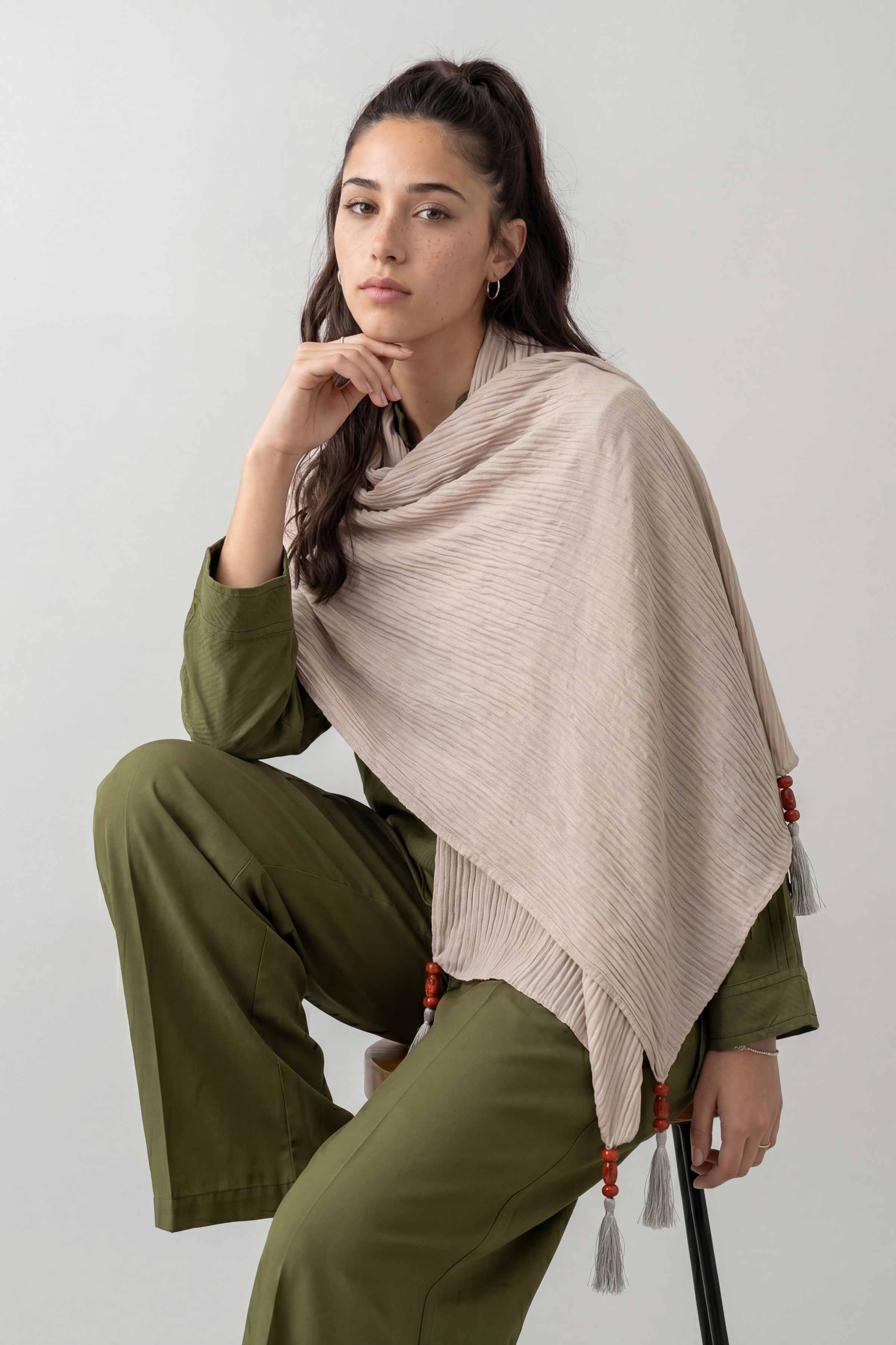 Khaki Women Scarf - 447552130 - Image 5